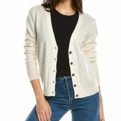 women sofiacashmere Rhinestone Cashmere Sweater