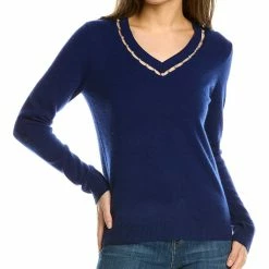 women sofiacashmere Pearl V-Neck Cashmere Sweater