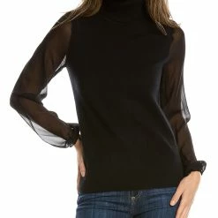 women sofiacashmere Silk Sleeve Cashmere Sweater