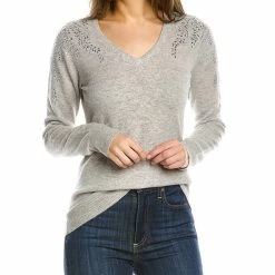women sofiacashmere Crystal V-Neck Cashmere Sweater