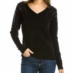 women sofiacashmere Crystal V-Neck Cashmere Sweater
