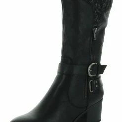 Baretraps Willow Womens Faux Leather Block Heel Mid-Calf Boots